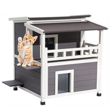 VEVOR Maison Chat Niche Chat d'Extérieur 2 Étages 84 x 75 x 82 cm avec Balcon