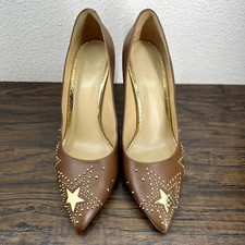 Michael Kors Sia Starry Night 7.5 Super Star Gold Stud Pumps Luggage Brown