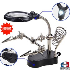 Loupe avec pince bras articulé sur socle support fer à souder lampe de precision