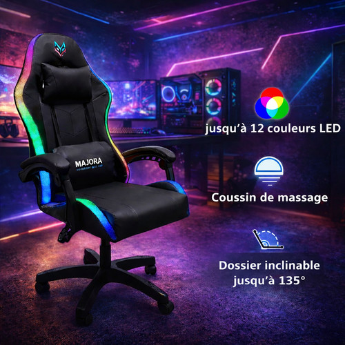 Chaise gaming led - rgb, majora