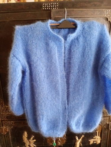 Long gilet mohair bleu royal - gilet,