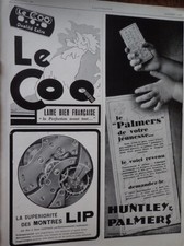 watch LIP + Blade LE ROQ + HUNYLEY & PALMERS paper advertising ILLUSTRATION 1929