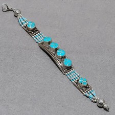 Tibetan Turquoise Handmade Bohemian Fashion Jewelry Nepali Bracelet 7" SR 3286