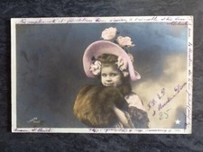 CP LITTLE GIRL REDHEAD ELEGANT HAT PINK FLOWERS FUR SLEEVE - 51379