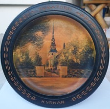 Vintage Hand Painted Swedish Ingatorp Church On Wooden Plate Wall Decor