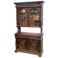 Exceptionally Carved Flemish Antique Buffet a Deux Corps in Walnut, circa 1850