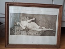 Gravure 19e Nu curiosa femme