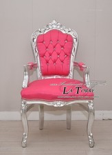 Fauteuil Still Luigi XV Baroque Empire Argent Velours Rose Vif AL2729