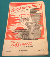 Toffenetti Restaurant Breakfast Menu - Chicago - St Petersburg - New York - 1957