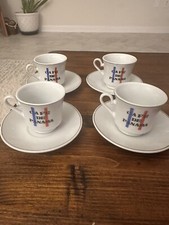 Vintage 1980s Ceramic Demitasse Cups & Saucers Expresso Café de Panama Set Of 4
