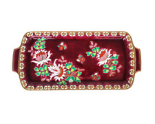 Ancien plat à cake plateau à gâteau rectangulaire rouge bordeaux émaux de Longwy