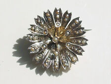 BELLE BROCHE FLEUR ANCIENNE MILIEU XIXème en ARGENT avec 1/2 PERLES FINES