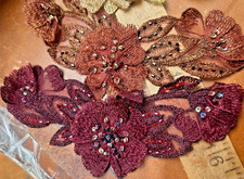 appliques embroidered 3x7" layered flowers beads hand sewn 1pc