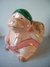 Ancien cochon et son petit carton bouilli peint déco boucherie de 29 cm