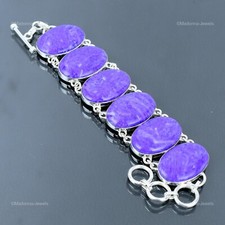Charoite Gemstone Sterling Silver Bezel Sister Chain Trendy New Bracelet Jewelry