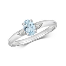 Bague Solitaire Femme Or Blanc 9 k/carat et Diamant avec Aquamarine