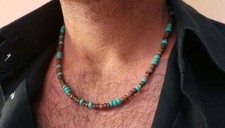 Collier Homme de perles howlite Turquoise et Bois