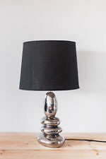 Lampe de Table Pieds en Céramique Imitation Galet Abat-Jour Tissu Noir