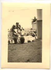 Woman + child family garden house - old amateur photo year. 1940 50