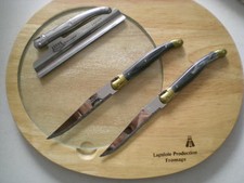 PLATEAU FROMAGE  LAGUIOLE BOIS VERRE COUTEAUX TABLE CUISINE