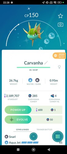 Carvanha shiny registred or - carvanha, (registred