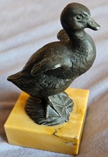 Caneton petit canard en bronze massif sur socle marbre de Sienne fin XIXème