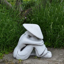 Statue statuette en pierre paysanne chinoise 29 cm 13 kg gris béton blanc rés...