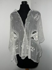 Antique Corneli Art Deco Embroidered Tulle Shawl/Star/Mantilla 107cm x 33cm
