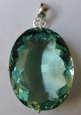 Pendentif en argent sterling 925 pierre précieuse aigue-marine taillée ovale ...