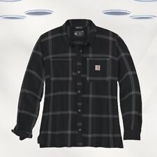 Ex Carhartt Women's Long-Sleeve Loose Fit Flannel Plaid Work Wear Shirt in Black