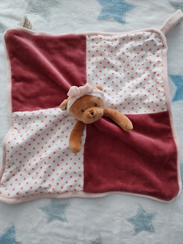 Doudou plat ours rose blanc