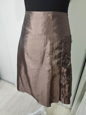 Jupe De Soirée  En Satin Marron Avec Broderies Femme Taille 40 , L 🤎