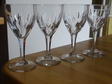 VAL ST LAMBERT 4 ANTIQUE WHITE WINE GLASSES CRYSTAL MODEL NESTOR ht 12.8 cm