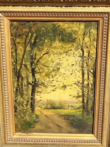 Signed landscape under - landscape, wood