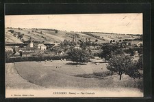 Old postcard Cherry trees, general view, view of the church im Ort 1929 