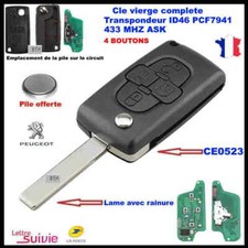 CLE VIERGE CE0523 CIRCUIT PEUGEOT 807/1007  CITROËN  4BOUTON ASK 433MHZ AVEC RAI