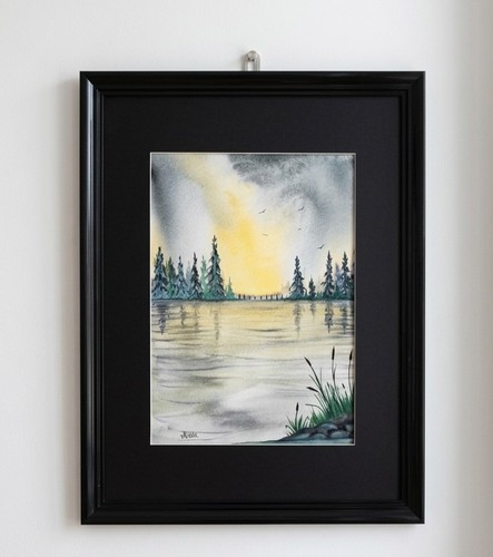 Aquarelle paysage lac - paysage,