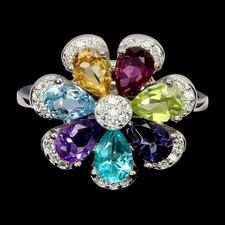 925 Bague en Argent Poire Citrine Améthyste Topaze Gemmes Naturelles Bijoux 8