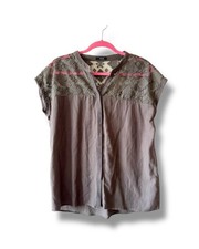 OPUS Italy Short Sleeve Flaxa Popover Top With Lace Detail Collar Dark Gray 40