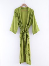 Robe De Maison De Luxe Verte En Soie Sari Kimono De Mère Longue Gown