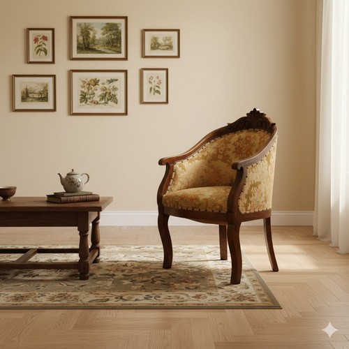 Fauteuil ancien noyer tissu - ancien,