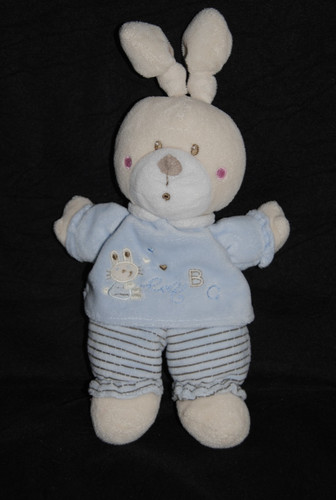 Doudou lapin plat bleu abc - plat,