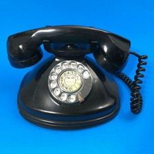 Antique Black Oval Bakelite Rotary Desk Telephone Orig Coiled Cord Unbranded