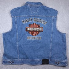 Harley Davidson Motorcycles Vest Men's 4XL Denim Embroidered Biker Bar & Shield