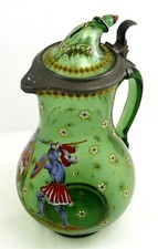 Old beer pitcher, 19th century Germany, enamelled glass, excellent condition.