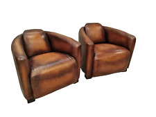 Fauteuils Chester compacts, lot de 2 fauteuils club vintage en cuir cognac