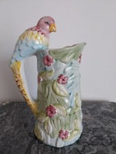 GRAND PICHET VINTAGE,FAÏENCE, PERROQUET OU PERRUCHE,BARBOTINE/TTBE/NO ST CLÉMENT