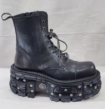 New Rock M-MILI083CCT-C17 Unisex Metallic Black Leather Platform Military SZ 40
