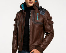 Cyberpunk 2077 V Samurai Jacket | Brown Leather Bomber | Men’s Cosplay