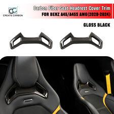 2pcs Dry Carbon Fiber Seat Headrest Cover Trims Fit For Benz AMG A45 A45s CLA45